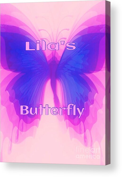 Personalized Throw Pillow Acrylic Print featuring the digital art Lila Butterfly #2 by Gayle Price Thomas