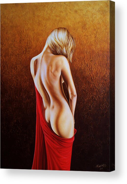 Woman Acrylic Print featuring the painting Secrets of the Red Veil by Horacio Cardozo