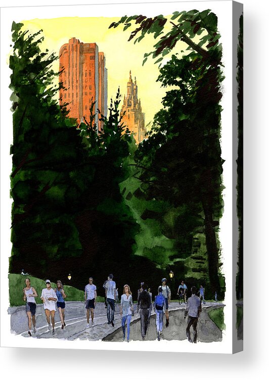 Nyc Central Park Acrylic Print featuring the painting September Walk #2 by Clifford Faust