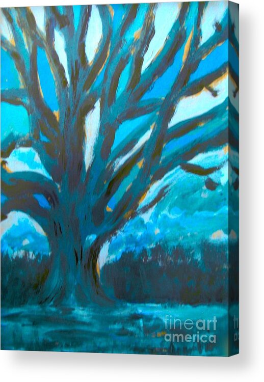 Blue Acrylic Print featuring the painting The Blue Tree by Joan-Violet Stretch