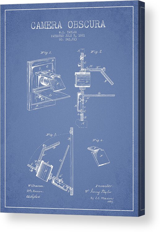 Camera Acrylic Print featuring the digital art Camera Obscura Patent Drawing From 1881 #1 by Aged Pixel