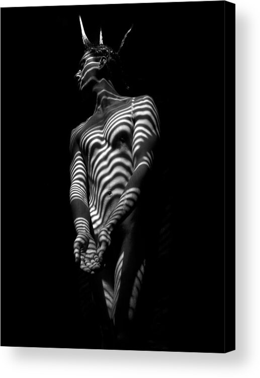 5812 Acrylic Print featuring the photograph 5812 Zebra Striped Male Body in Black and White by Chris Maher