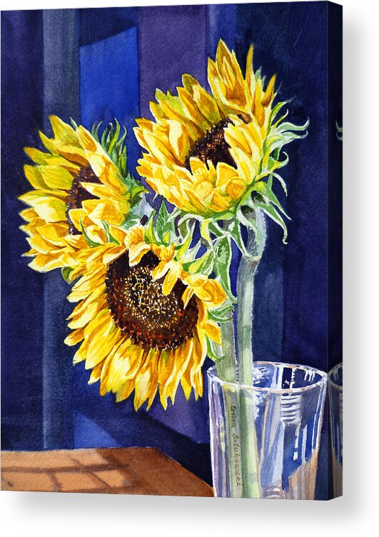 Sunflowers Acrylic Print featuring the painting Sunflowers #4 by Irina Sztukowski