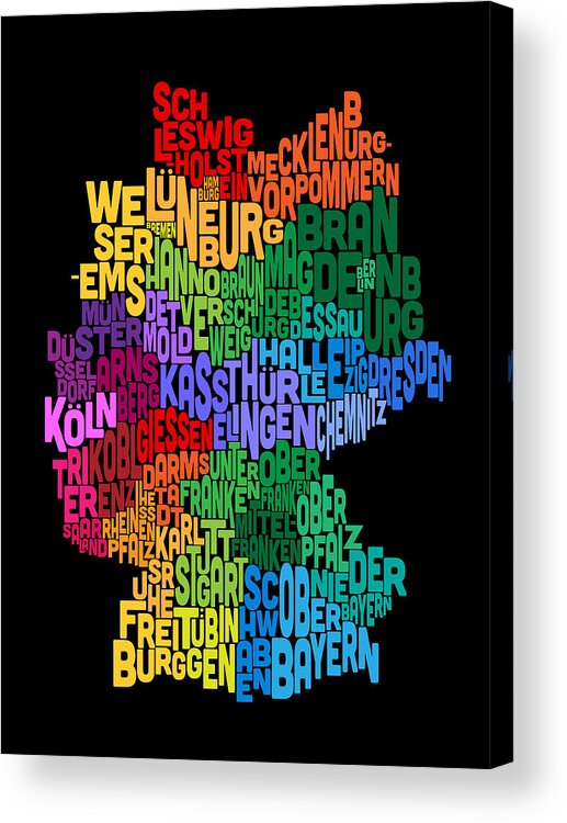 Text Map Acrylic Print featuring the digital art Text Map of Germany Map #8 by Michael Tompsett