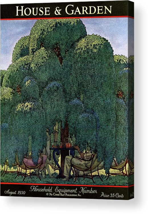 Illustration Acrylic Print featuring the photograph A House And Garden Cover Of People Dining by Pierre Brissaud
