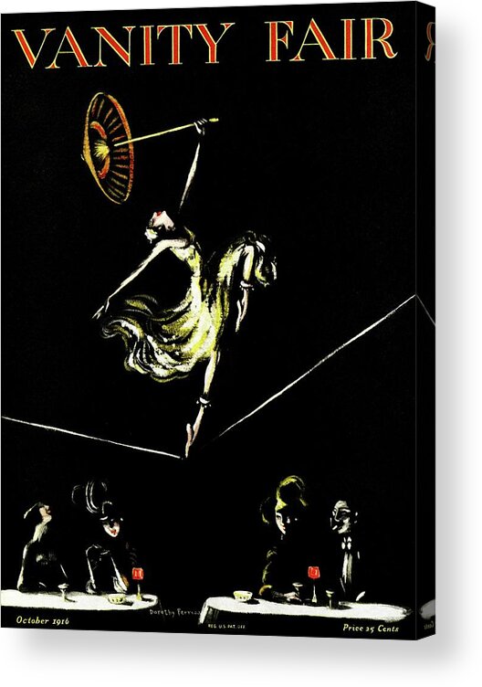 Illustration Acrylic Print featuring the drawing A Vanity Fair Cover Of A Woman Tightrope Walking by Dorothy Ferriss