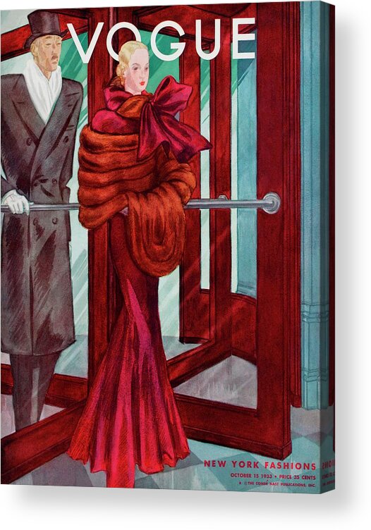 Illustration Acrylic Print featuring the photograph A Vogue Cover Of A Couple In A Revolving Door by Georges Lepape