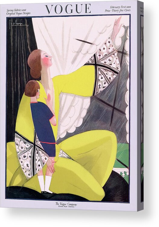 Illustration Acrylic Print featuring the photograph A Vogue Cover Of A Mother And Daughter by Georges Lepape