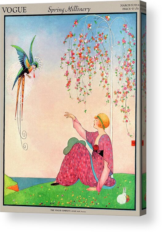Illustration Acrylic Print featuring the photograph A Vogue Cover Of A Woman With A Bird by George Wolfe Plank