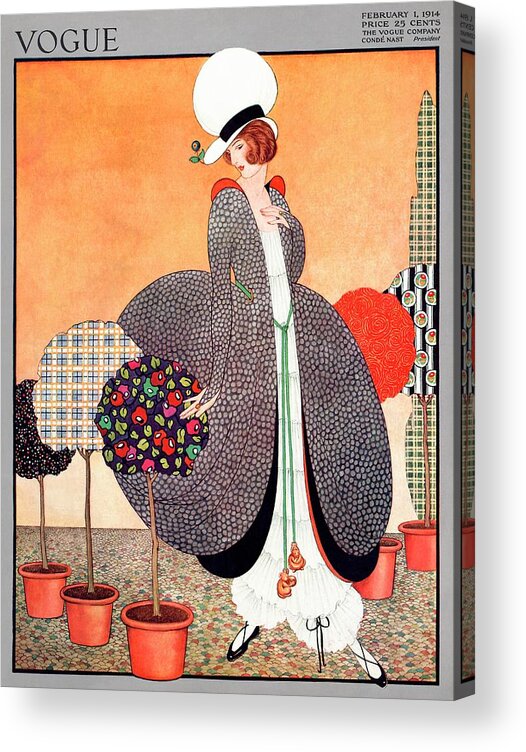 Illustration Acrylic Print featuring the photograph A Vogue Cover Of A Woman With Fabric Swatch Pot by George Wolfe Plank