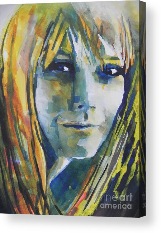 Watercolor And Gouache Painting Acrylic Print featuring the painting Actress Gwyneth Paltrow by Chrisann Ellis