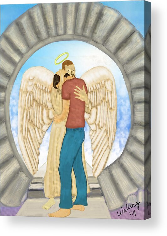 Religious Acrylic Print featuring the painting Adam at the Gates of Heaven by Christina Wedberg