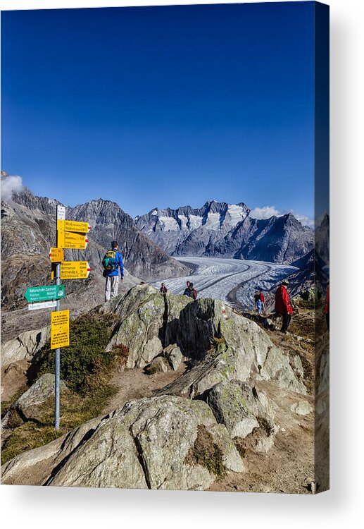 Aletsch Glacier Acrylic Print featuring the photograph Aletsch Glacier as seen from Moosfluh by Charles Lupica