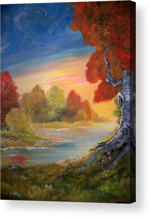 Autumn In Ohio Acrylic Print featuring the painting Along the Creek by Dave Farrow