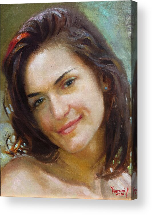 Girl Portrait Acrylic Print featuring the painting Ana 2010 by Ylli Haruni