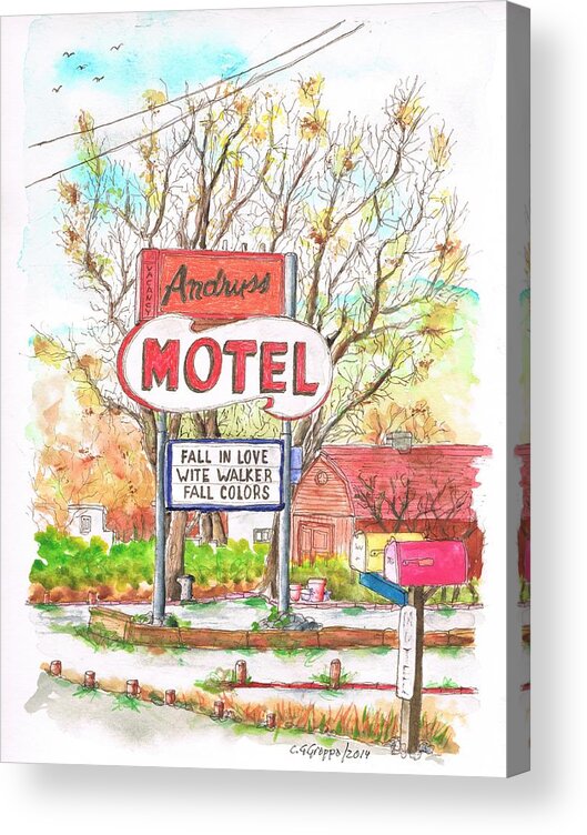 Andruss Motel Acrylic Print featuring the painting Andruss Motel in Route 66 - Walker -California by Carlos G Groppa