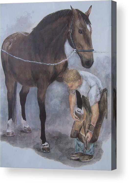 Farrier Acrylic Print featuring the painting Another Day at the Office by Kathy Laughlin