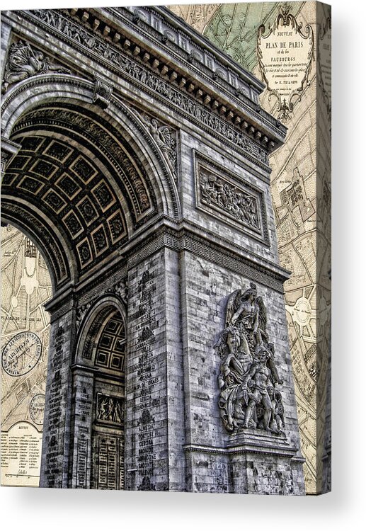 Eiffel Tower Acrylic Print featuring the photograph Arc de Triomphe - French Map of Paris by Lee Dos Santos