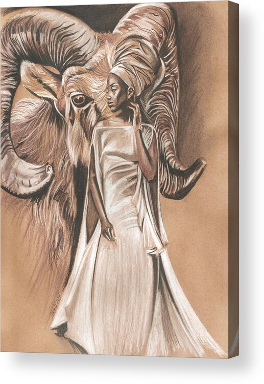 Aries Acrylic Print featuring the drawing Aries Woman by Terri Meredith