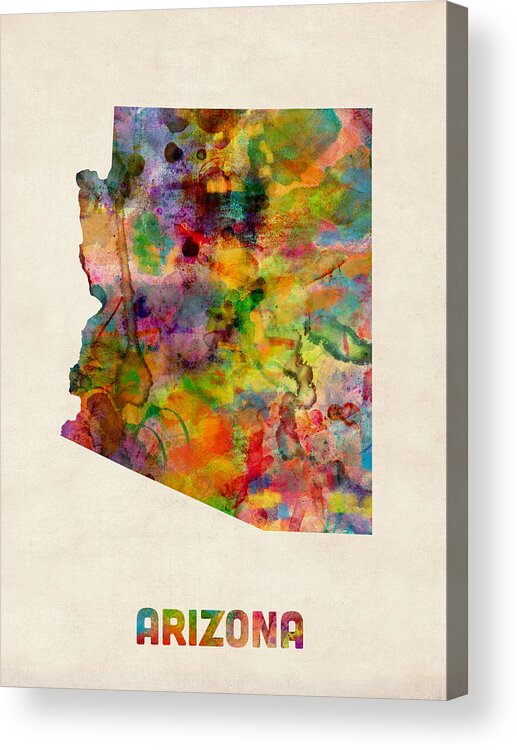 United States Map Acrylic Print featuring the digital art Arizona Watercolor Map by Michael Tompsett