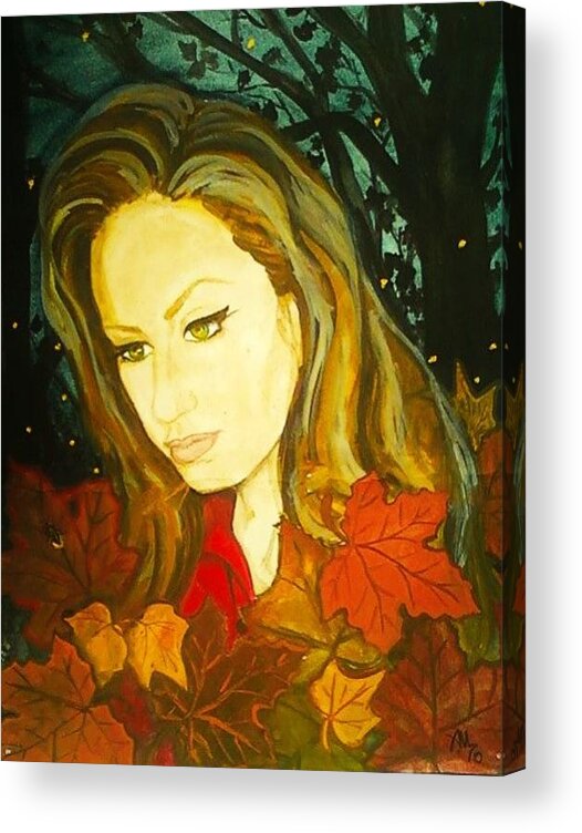 Woman Acrylic Print featuring the painting Autumn Fireflies by Alexandria Weaselwise Busen