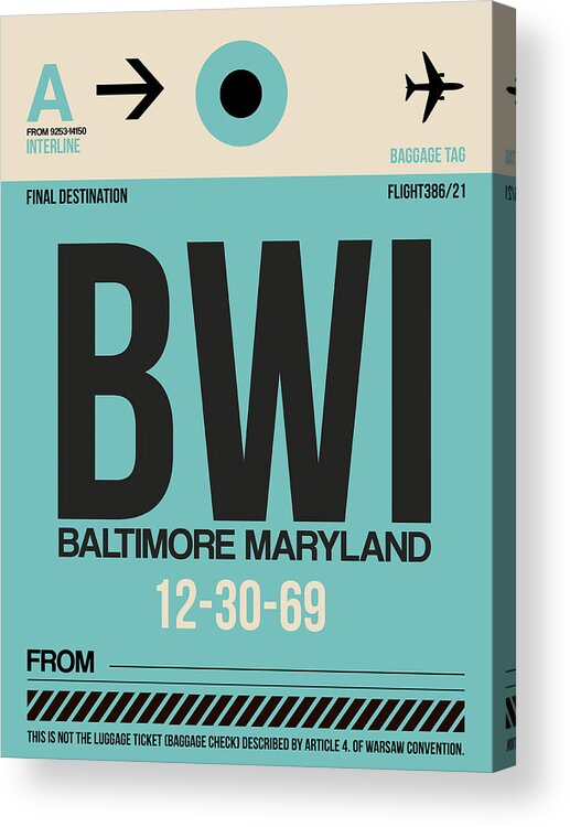Baltimore Acrylic Print featuring the digital art Baltimore Airport Poster 1 by Naxart Studio