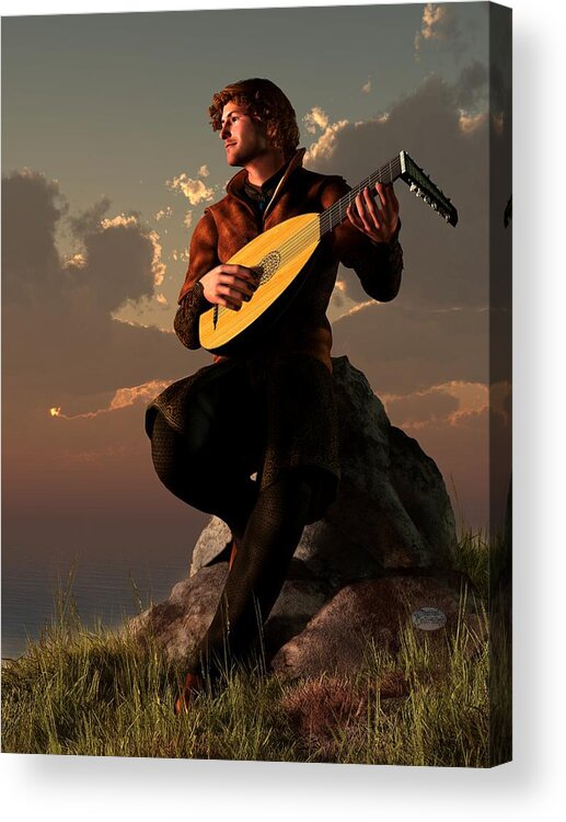 Bard Acrylic Print featuring the digital art Bard With Lute by Daniel Eskridge