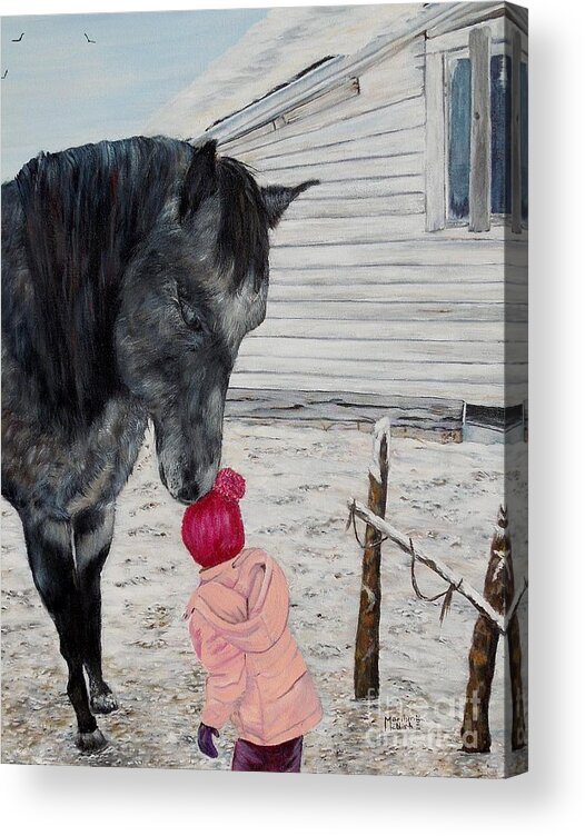 Horse Acrylic Print featuring the painting Barnyard kiss by Marilyn McNish