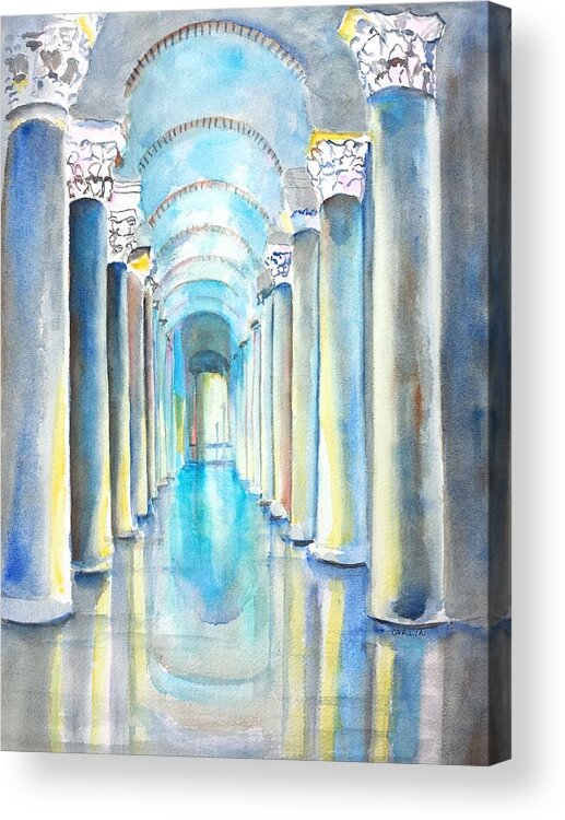 Istanbul Acrylic Print featuring the painting Basilica Cistern Istanbul Turkey by Carlin Blahnik CarlinArtWatercolor