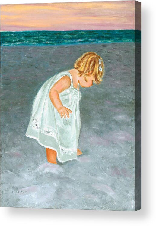 Beach Acrylic Print featuring the painting Beach Baby in White by Jill Ciccone Pike