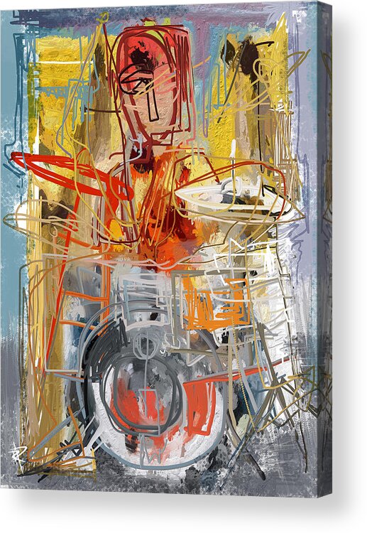 Drummer Acrylic Print featuring the mixed media Beat Banging by Russell Pierce