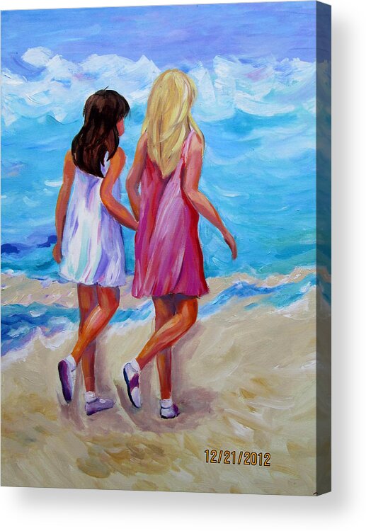 Girls Acrylic Print featuring the painting Best friends forever by Rosie Sherman