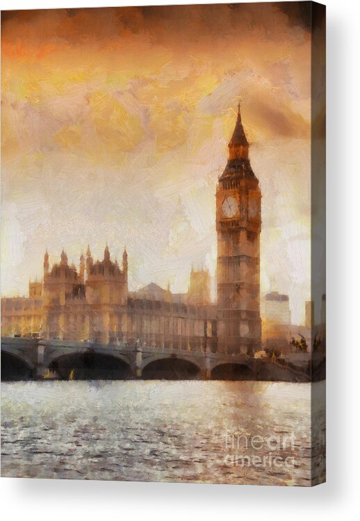 London Acrylic Print featuring the painting Big Ben at dusk by Pixel Chimp