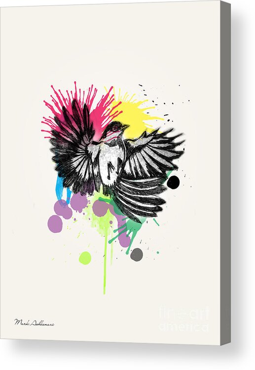 Bird Acrylic Print featuring the painting Bird In Minimal Colors by Mark Ashkenazi