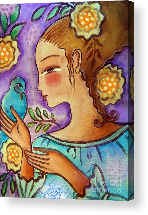 Flowers Acrylic Print featuring the mixed media Birdie by Elaine Jackson