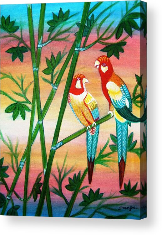 Birds Acrylic Print featuring the painting Birds in Paradise by Manjiri Kanvinde