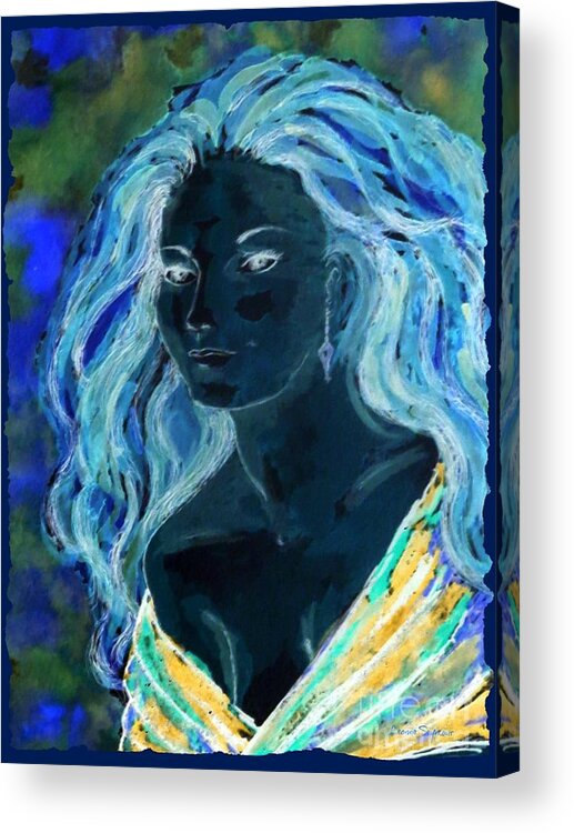Woman Acrylic Print featuring the mixed media Blue Artemis - Within Border by Leanne Seymour