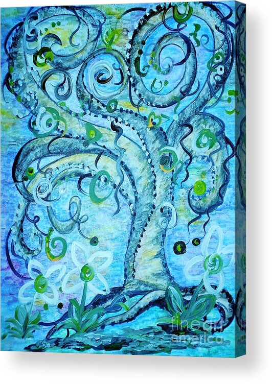 Children Acrylic Print featuring the painting Blue Fantasy Tree of Life by Eloise Schneider Mote