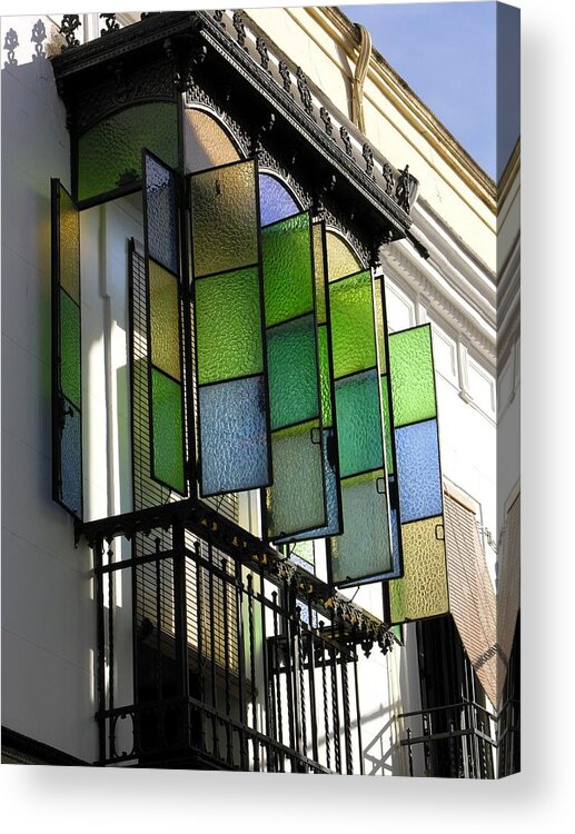 Doors Acrylic Print featuring the photograph Blue-Green-Gold Windows in Cordoba by Jacqueline M Lewis