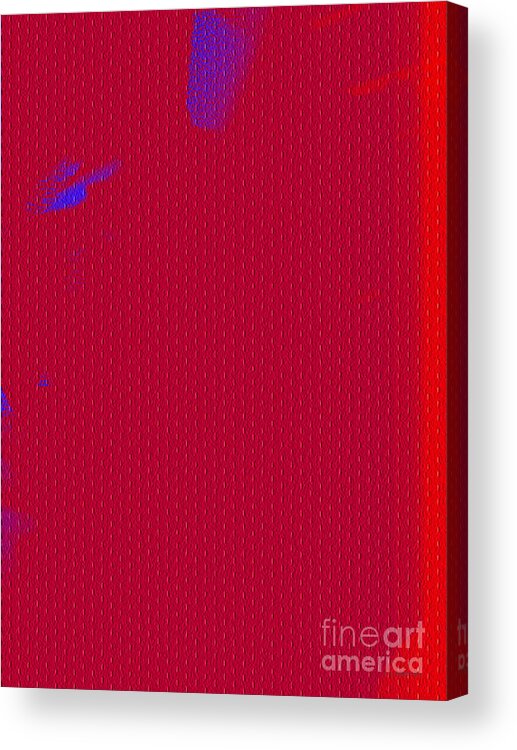 Blue Acrylic Print featuring the digital art Blue Paint on Red by Dee Flouton