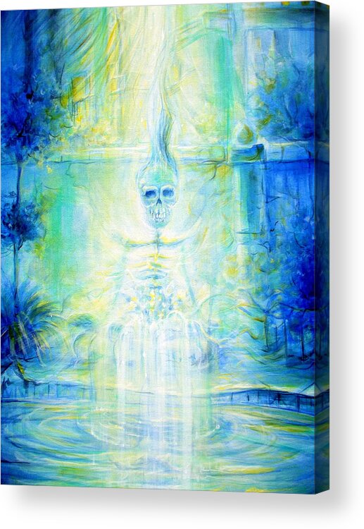 Skeletons Acrylic Print featuring the painting Blue Skeleton Meditation by Heather Calderon