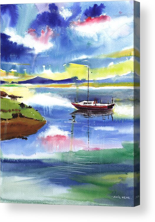 Nature Acrylic Print featuring the painting Boat n Colors by Anil Nene