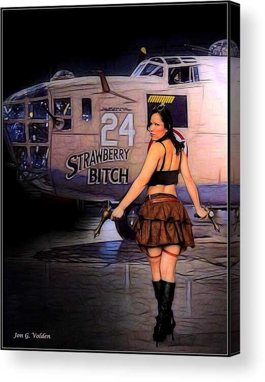 Fantasy Acrylic Print featuring the painting Bomber Babe by Jon Volden