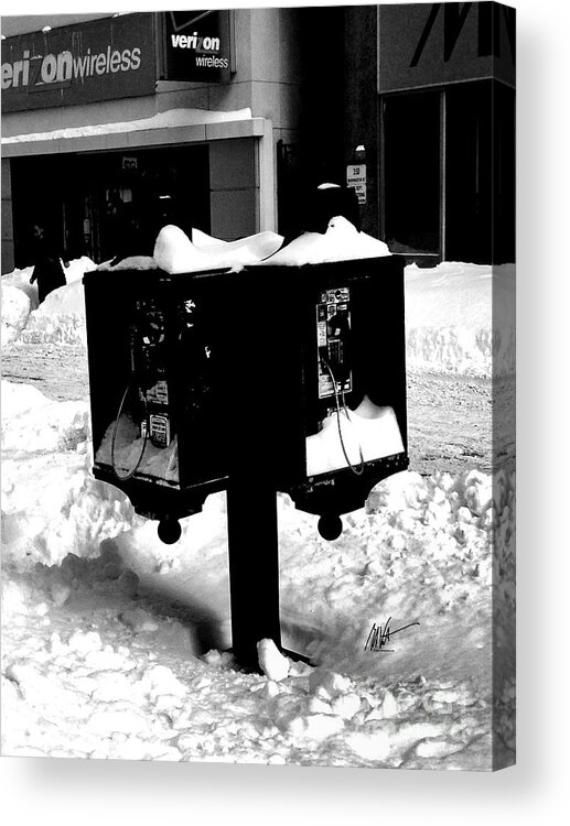 Boston Acrylic Print featuring the photograph Boston - PayPhones Abandonded in Snow by Mark Valentine