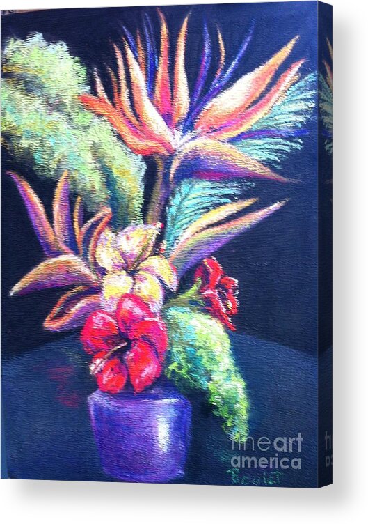 Floral Acrylic Print featuring the painting Bouquet with bird of Paradise by Beverly Boulet