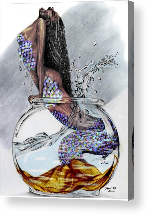 Mermaid Acrylic Print featuring the drawing Breathe by Terri Meredith