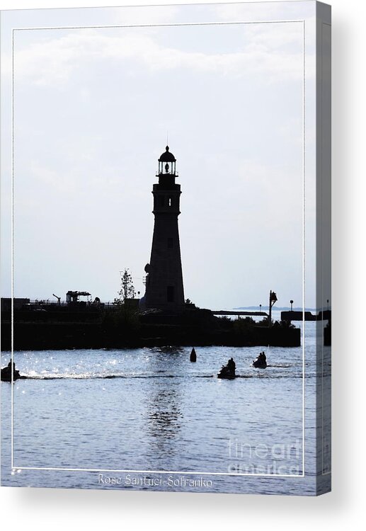 Jet Skis Acrylic Print featuring the photograph Buffalo Main Lighthouse and Jet Skiers by Rose Santuci-Sofranko