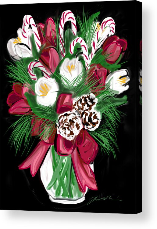 Christmas Acrylic Print featuring the painting Candy Cane Bouquet by Jean Pacheco Ravinski