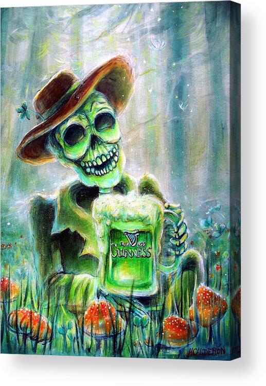 Day Of The Dead Acrylic Print featuring the painting Cerveza Verde by Heather Calderon
