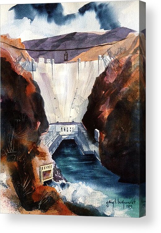 Hoover Dam Acrylic Print featuring the painting Char's Hoover Dam by Craig Burgwardt